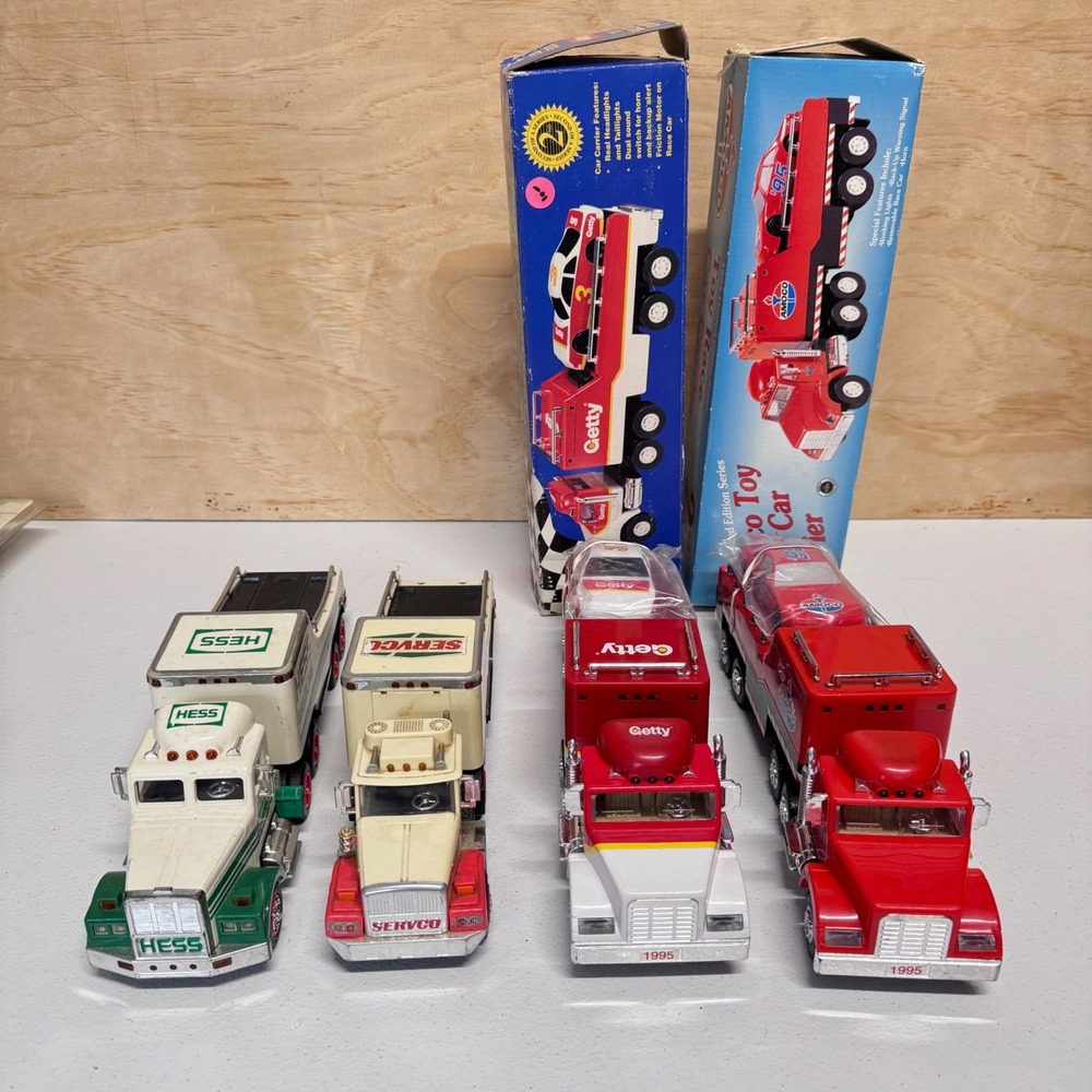 Vintage 90s Hess Getty Amoco Servco Toy Truck Multicolor Set 4pc